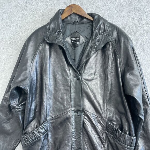 Vintage Pelle Women's M Genuine Leather Long Black Coat - Picture 7 of 11